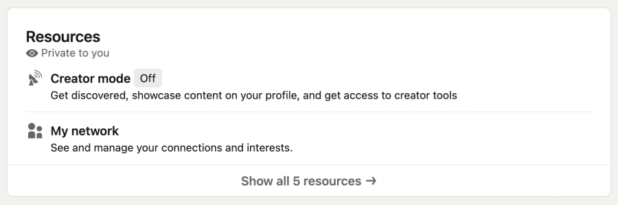 LinkedIn Resources Window – Turn On Creator Mode