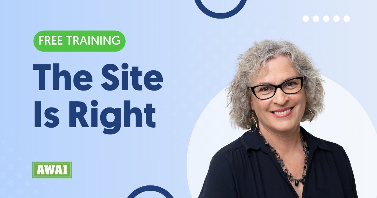 Free training titled “The Site Is Right” with Pam Foster