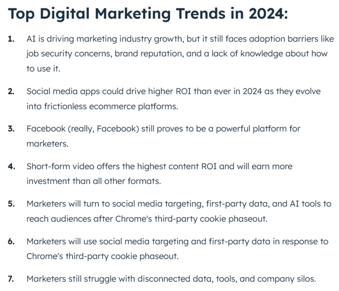 2024 State of Marketing & Trends Report by HubSpot listing the top seven trends for 2024